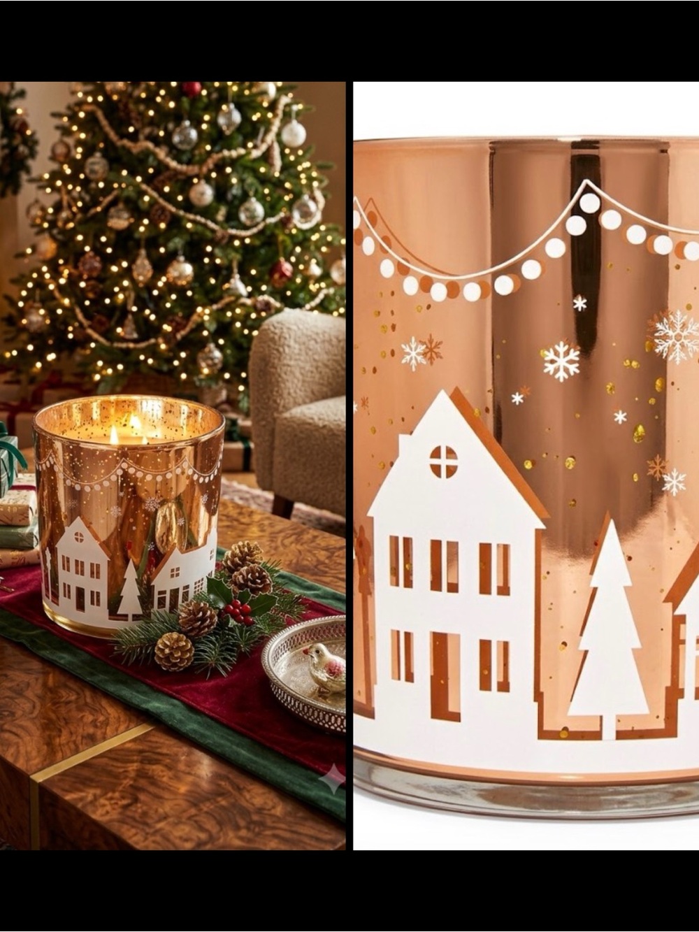 Holiday Village Rose Gold Mercury Glass Large Christmas Festive Candle Holder 6W